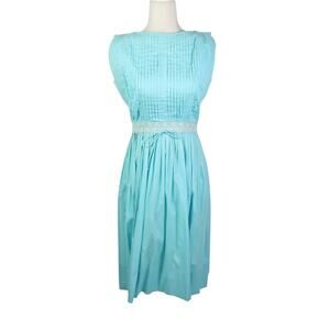 Vintage 60s J. Harlan Turquoise Blue Pleated A-Line Midi Dresses S